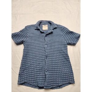 OAS Shirt Mens Medium Blue Coronet Cuba Waffle Short Sleeve Button Up Casual